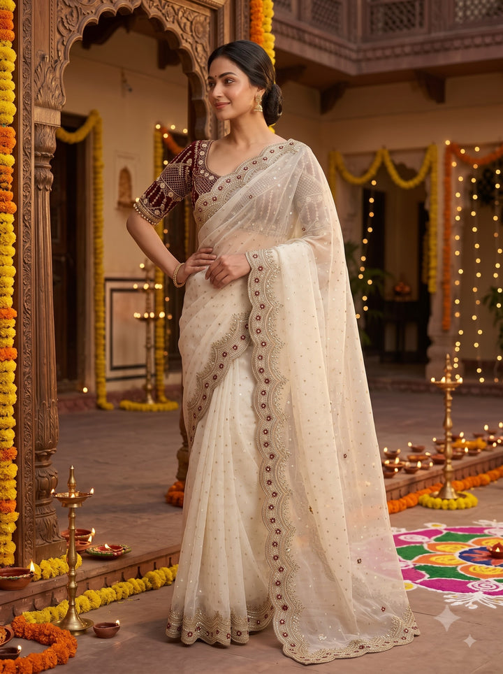 All That Glitters – Sequin & Zari Embroidered Frendy Satin Silk Saree