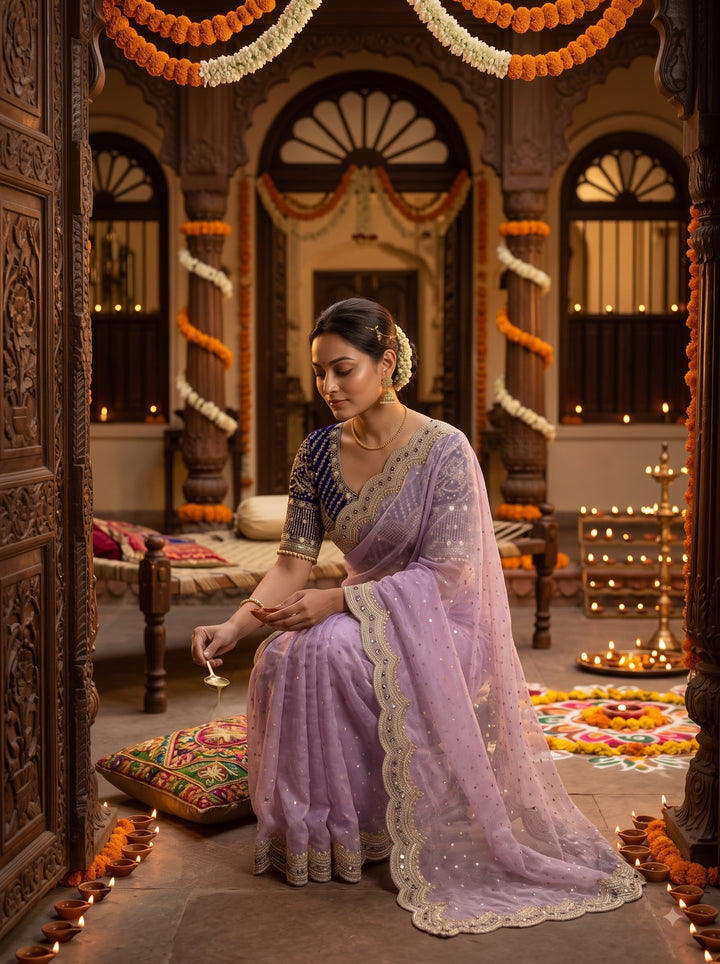 All That Glitters – Sequin & Zari Embroidered Frendy Satin Silk Saree