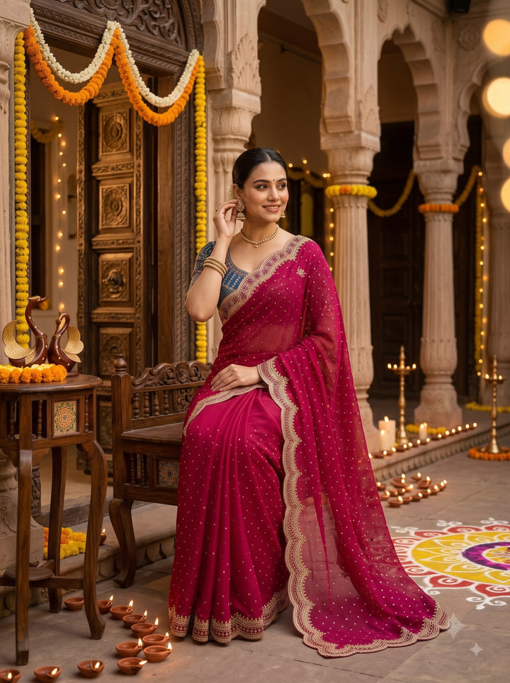 All That Glitters – Sequin & Zari Embroidered Frendy Satin Silk Saree