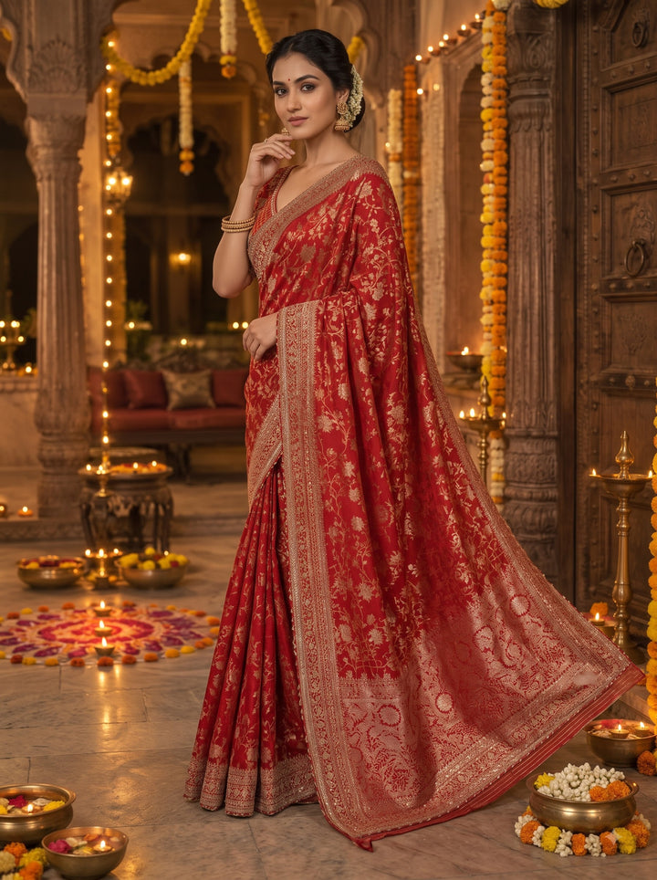 The Beautiful Exception – Banarasi Jacquard Silk Saree with Sequin & Dori Embroidery Work