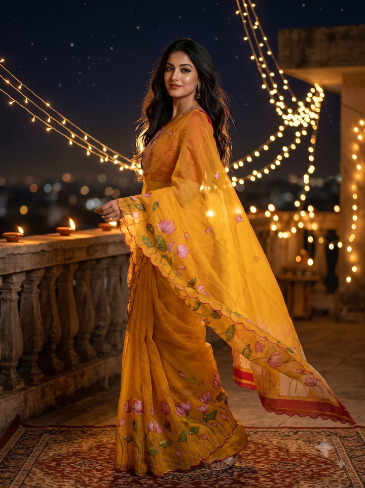 Midnight Spark– Digital Floral Print Katdana Saree