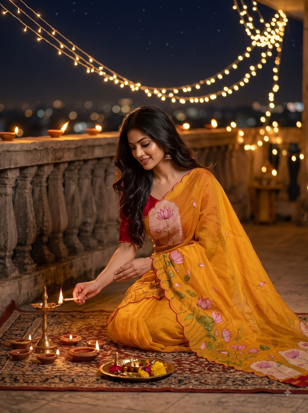 Midnight Spark– Digital Floral Print Katdana Saree