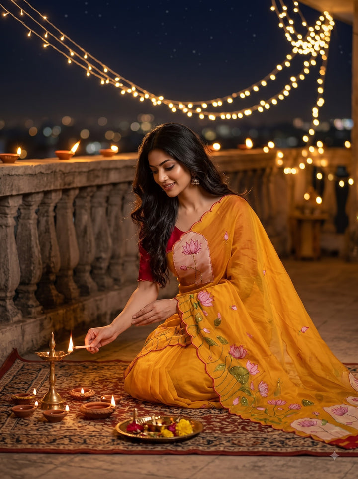Midnight Spark– Digital Floral Print Katdana Saree