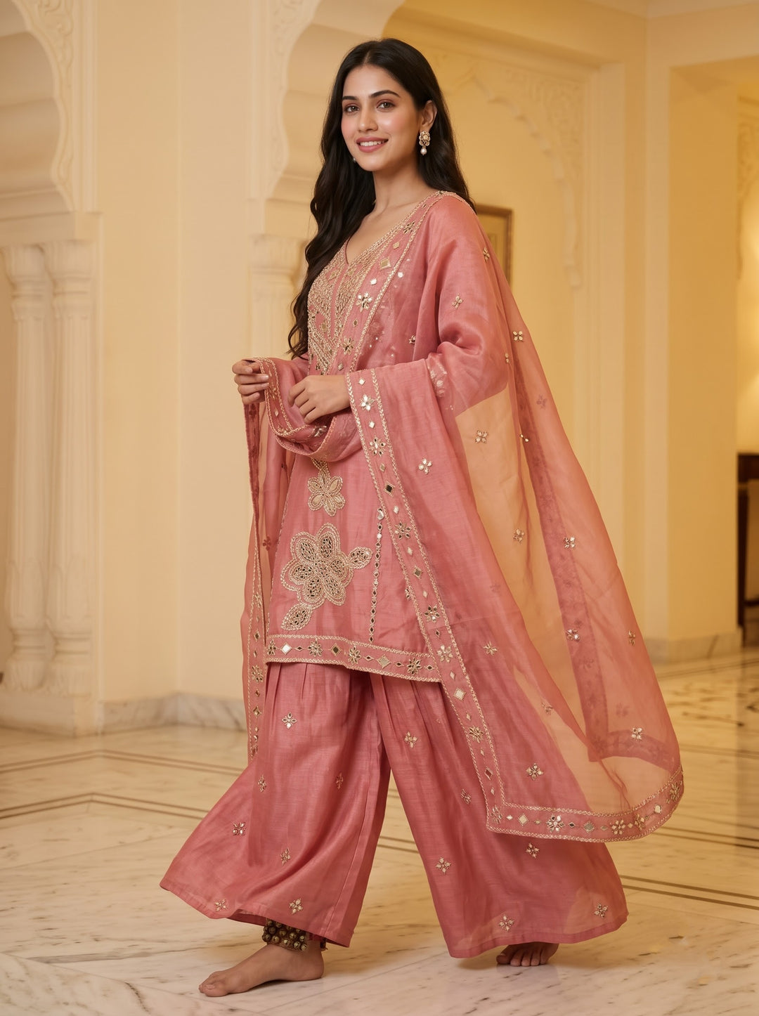 Blush Enigma - Mirror work Designer Suit set
