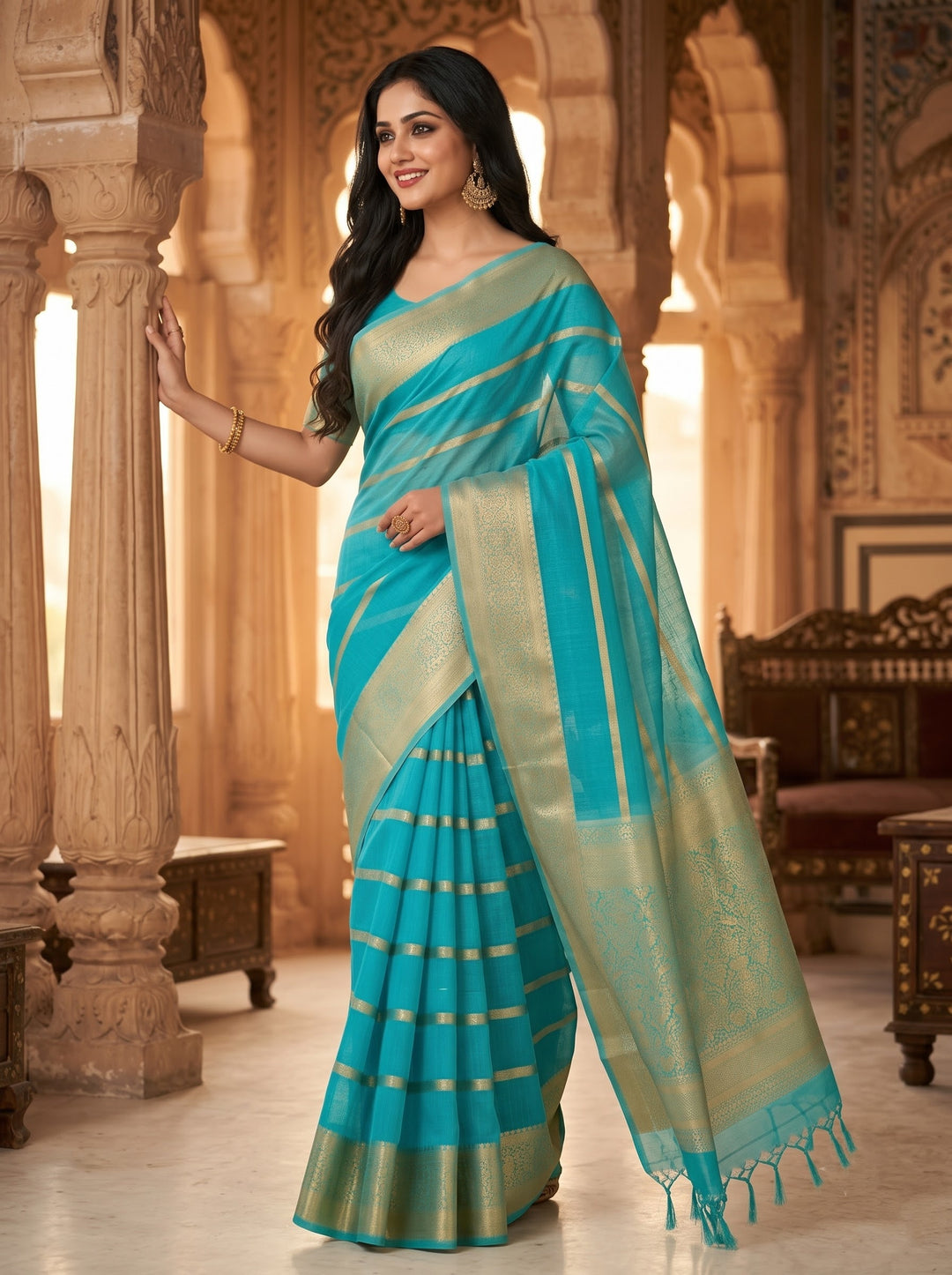 Blue Banarasi Organza Saree