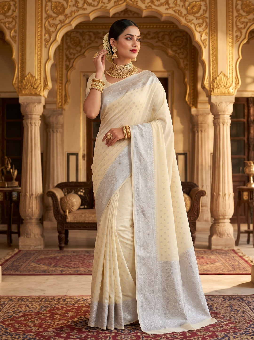 Weave & Wonder - Semi Katan Banarasi Saree