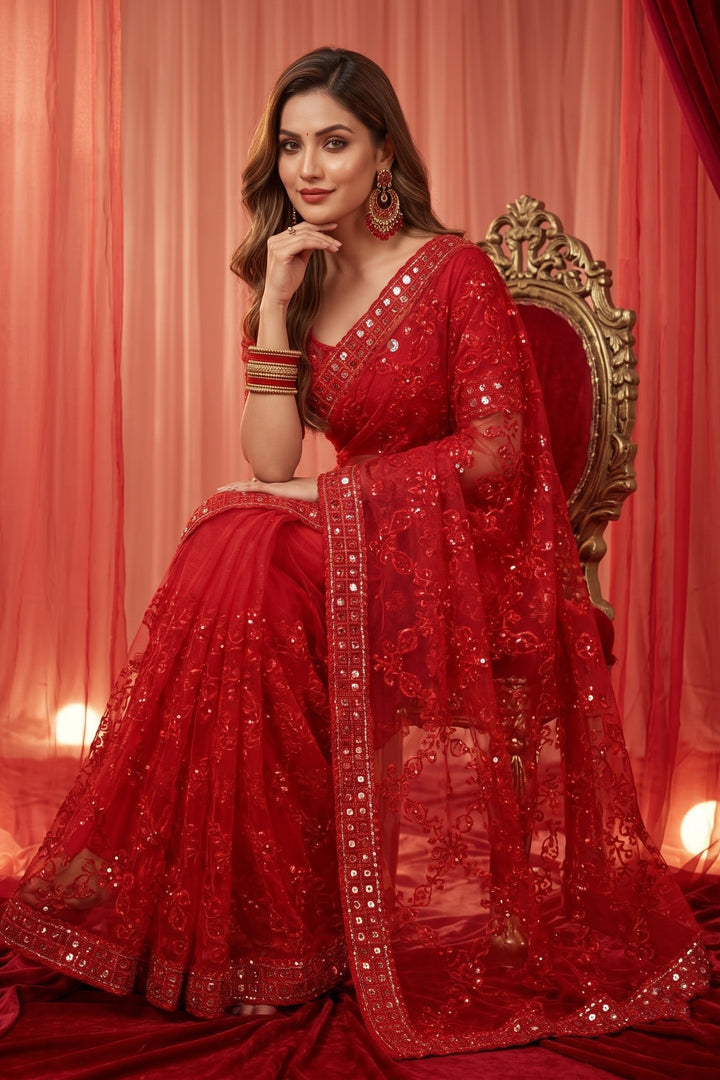 Red Bell Model Inspired Organza Saree