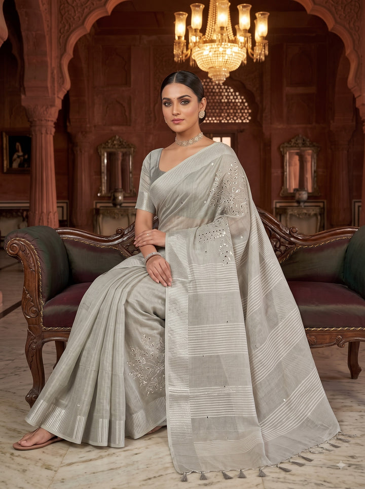 Tree Of Life (Pure Silver Tissue Linen Saree)