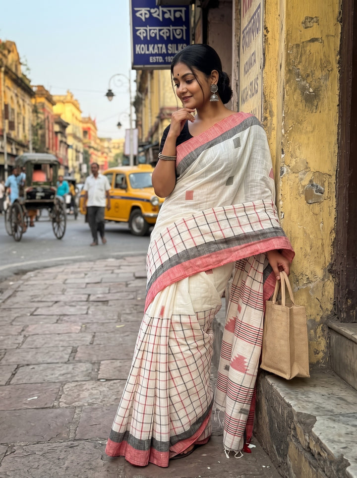 Embrace Heritage: Bengal Handloom  Khadi Cotton Saree