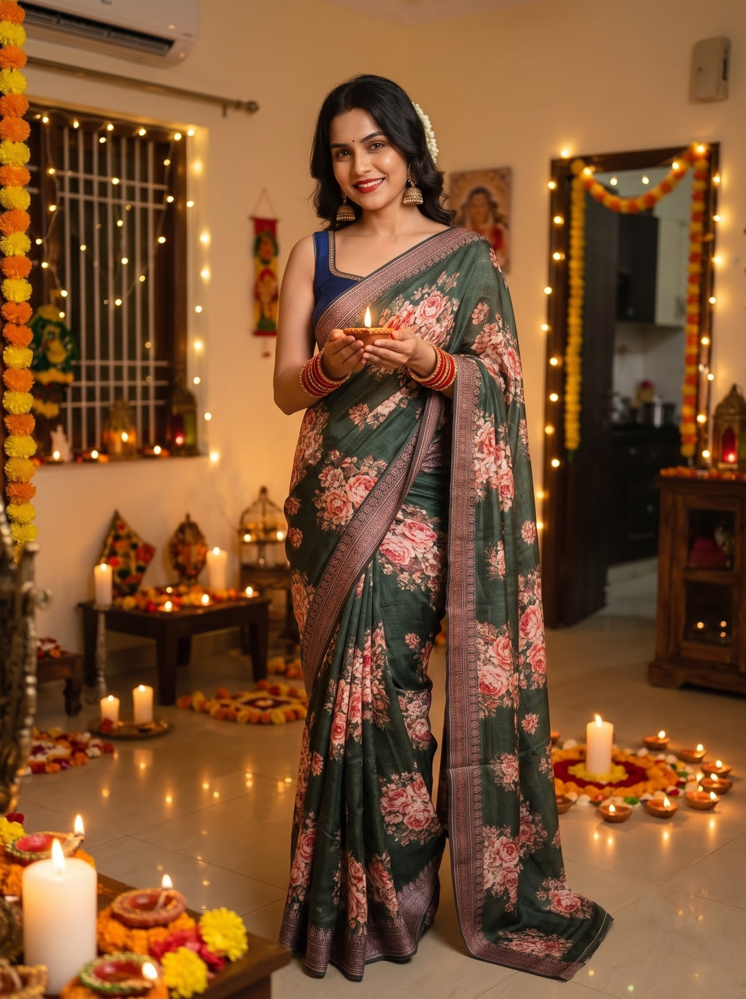 Elysian Dream - Fancy Satin Silk Digital Print Saree