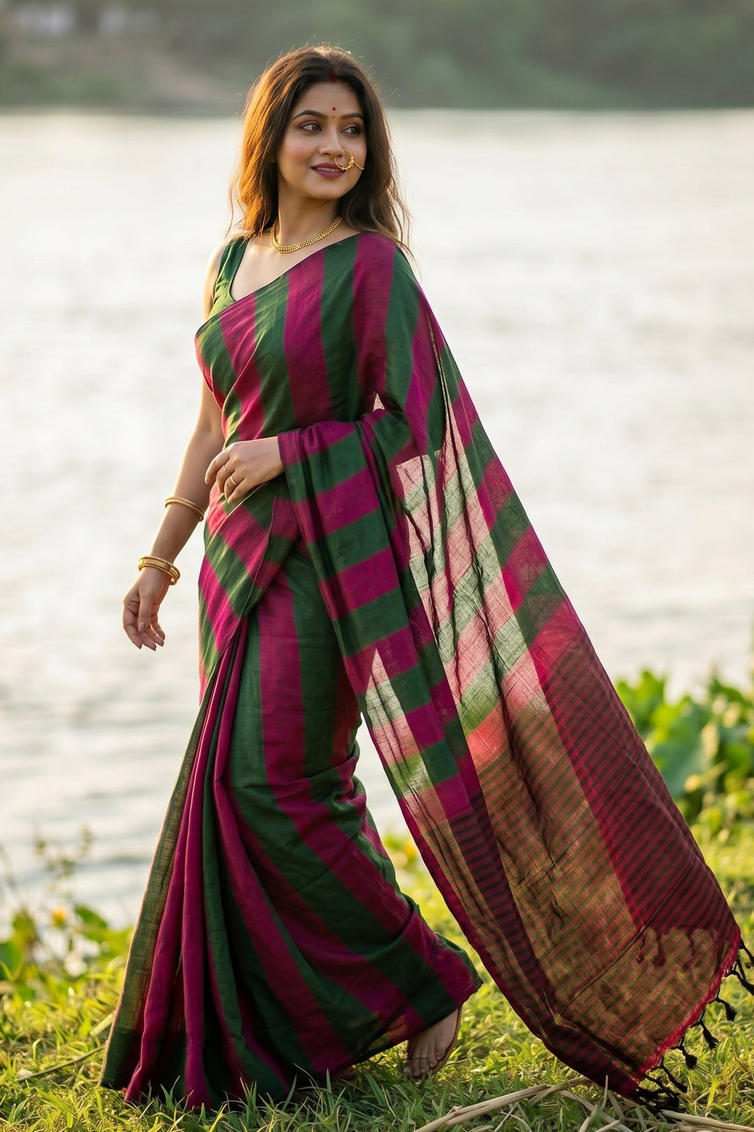 Multi Color Khadi Cotton Saree