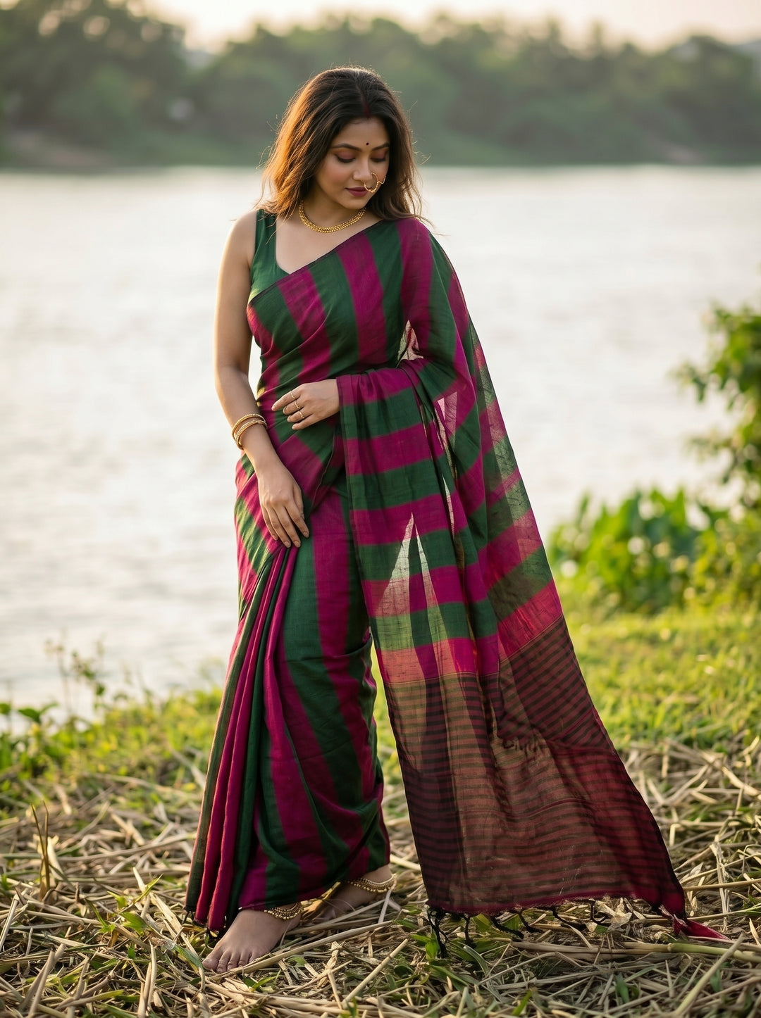 Multi Color Khadi Cotton Saree