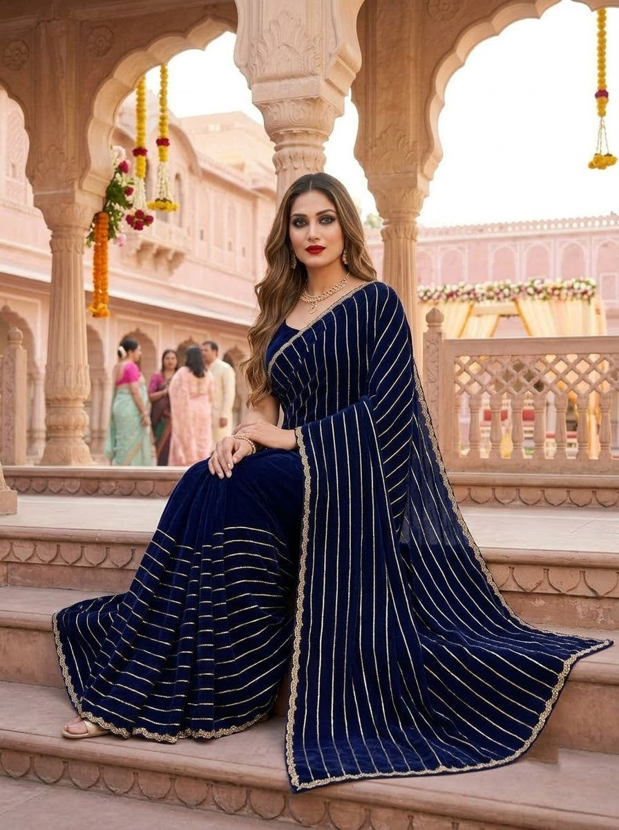 Last Of the Stars - Navy Blue Designer Saree