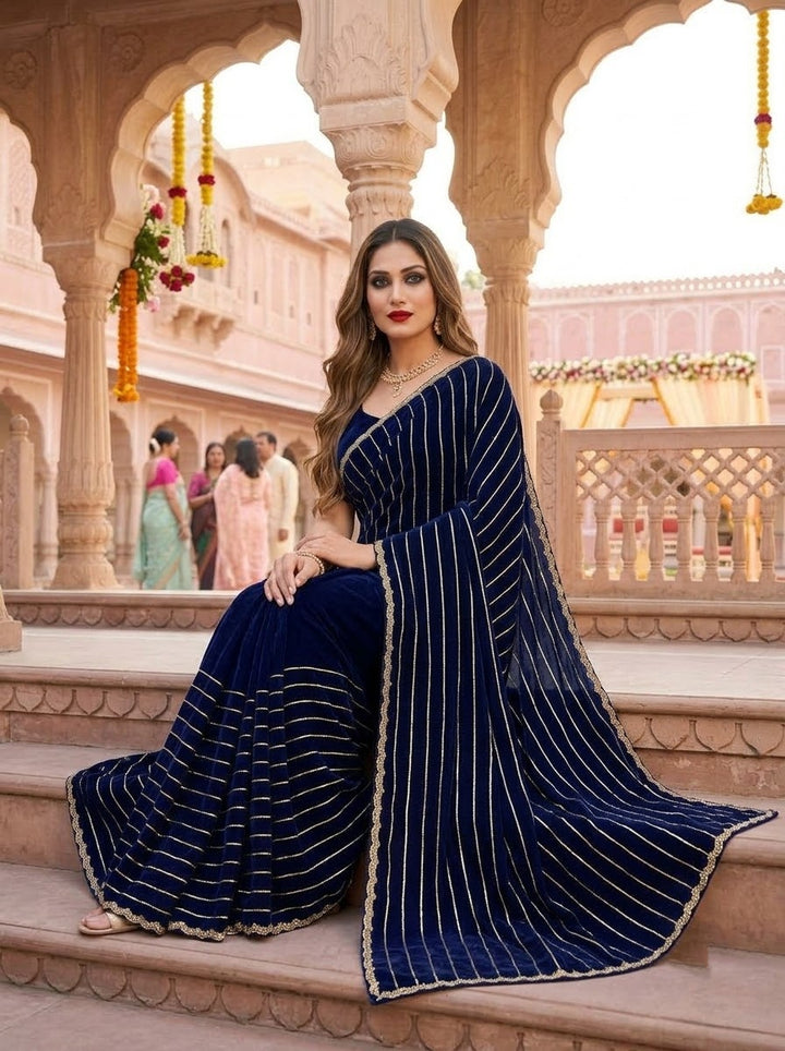 Last Of the Stars - Navy Blue Designer Saree