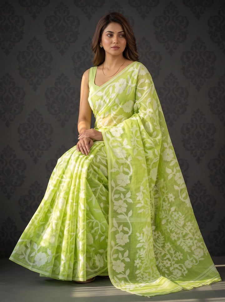 Pushpalata- Flowering Vines Cotton Jamdani Saree