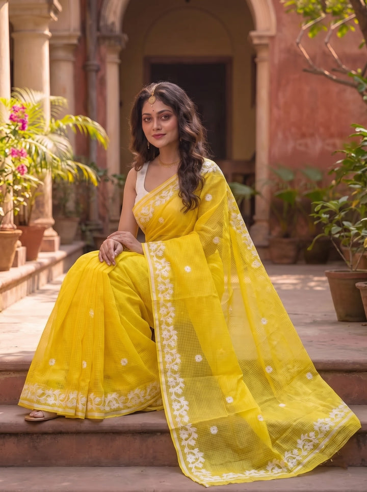 Megher Koli Reshom Kota Applique Saree