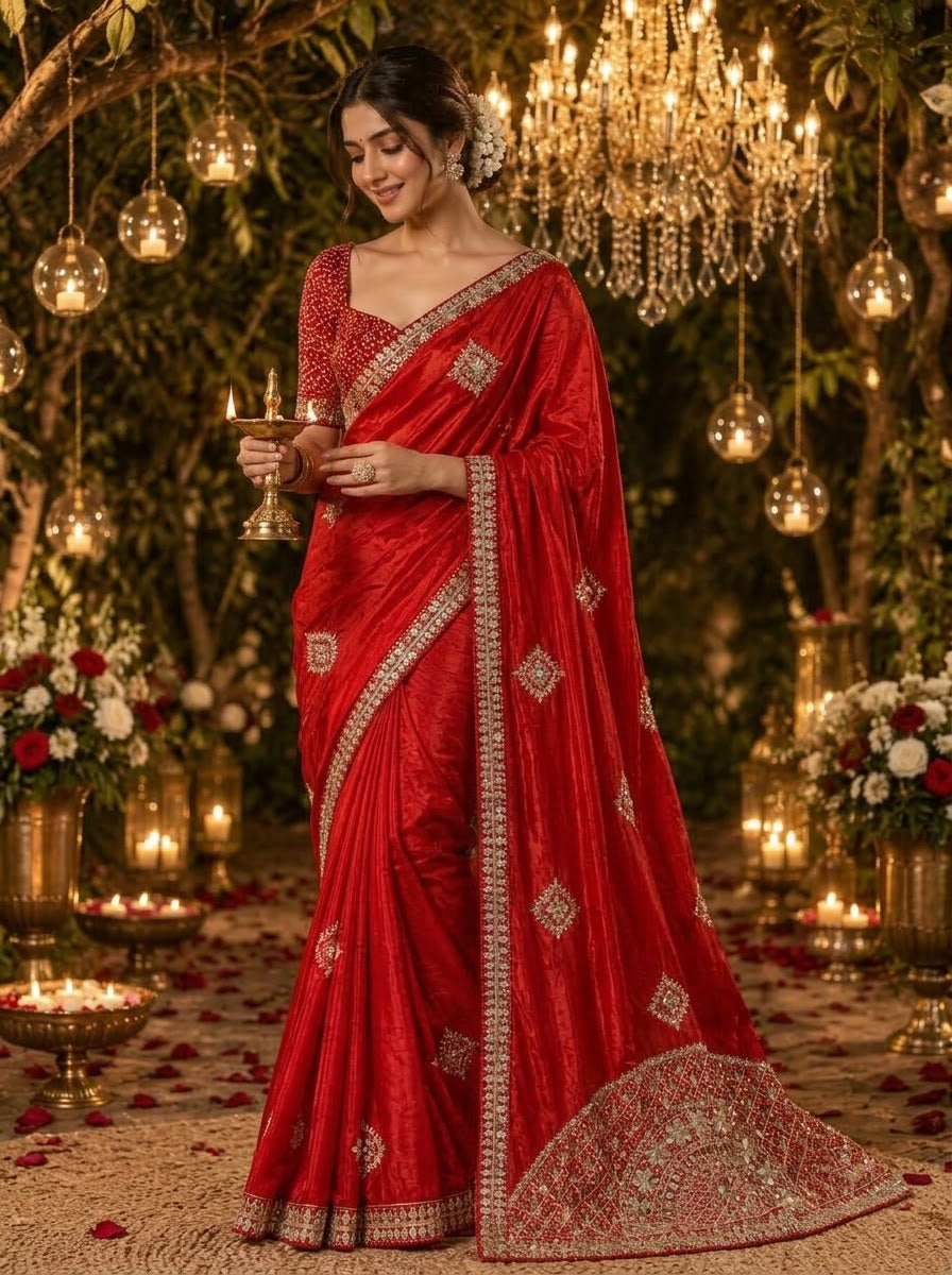 The Celebration Queen – Chinnon Silk Saree with Gota Patti Work