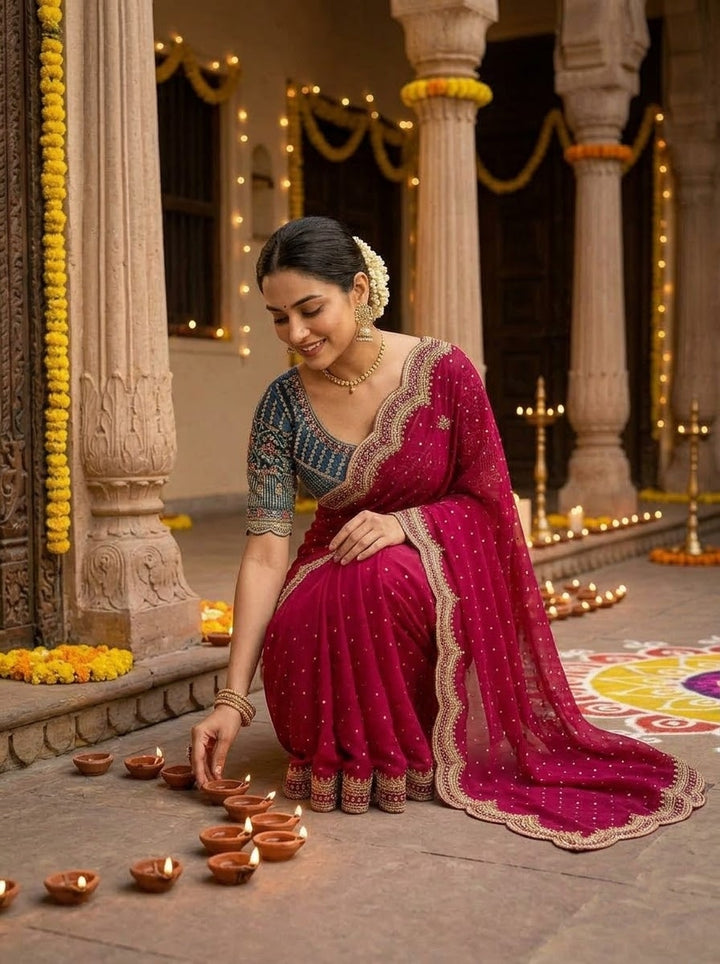 All That Glitters – Sequin & Zari Embroidered Frendy Satin Silk Saree
