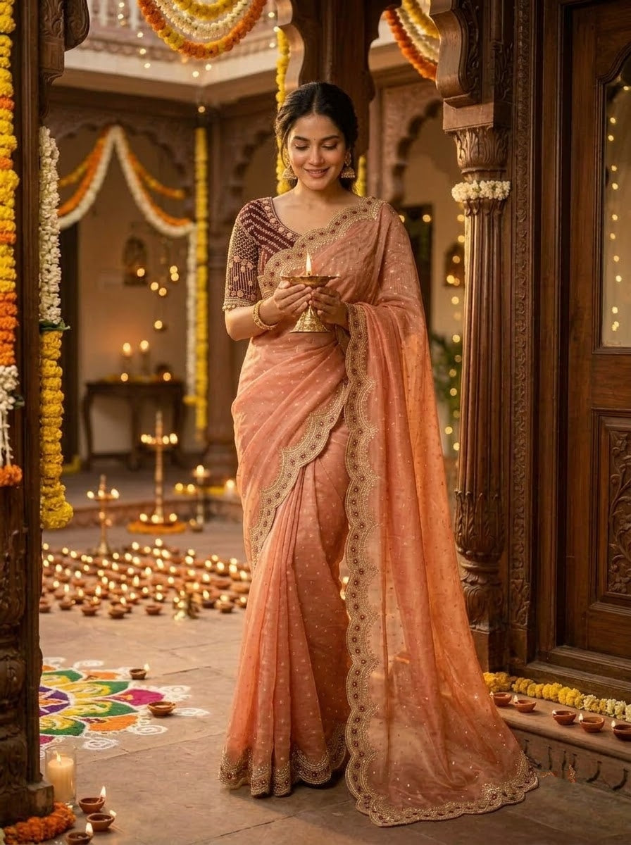 All That Glitters – Sequin & Zari Embroidered Frendy Satin Silk Saree