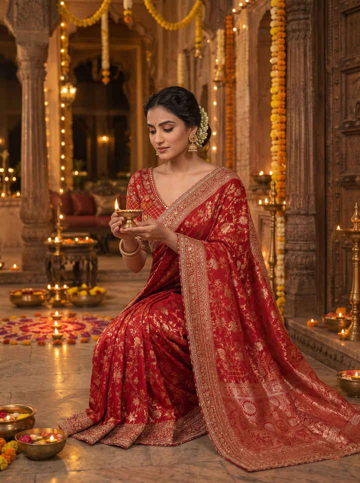 The Beautiful Exception – Banarasi Jacquard Silk Saree with Sequin & Dori Embroidery Work