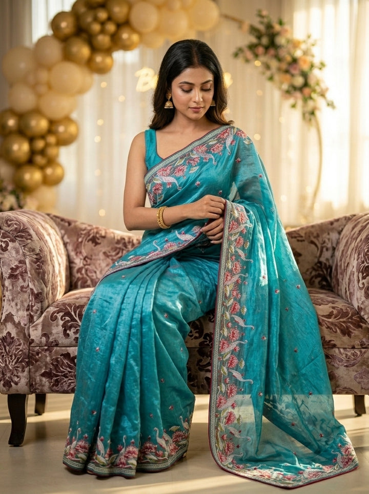 Secret Pulse Fancy Partywear Embroidery Silk Saree