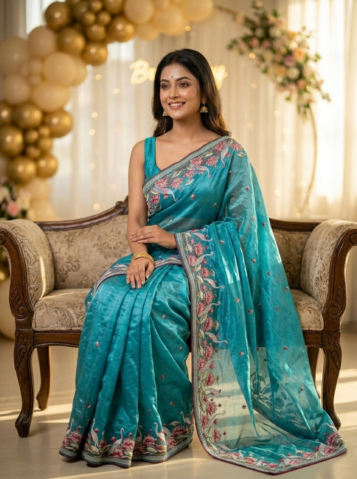 Secret Pulse Fancy Partywear Embroidery Silk Saree
