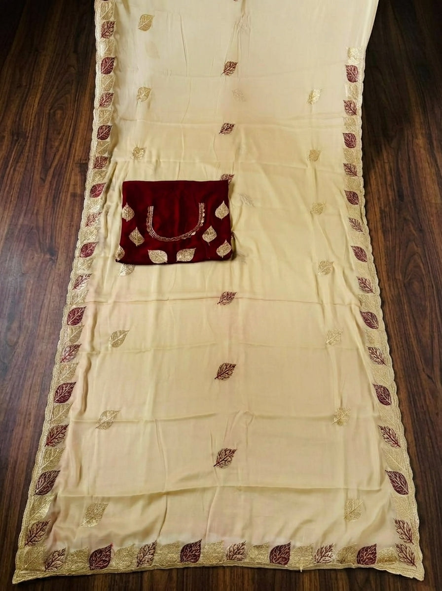 Glowfolk Designer Chiffon Embroidery Silk Saree
