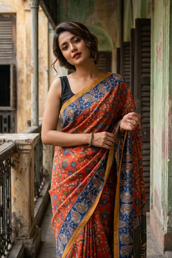 Special Kalamkari Fancy Linen Saree