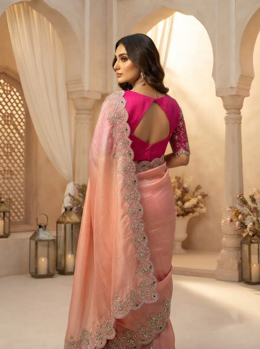 Seraphina Drape -  Designer Sequence Tissue Silk Saree with Designer (Unstitched) Blouse Piece