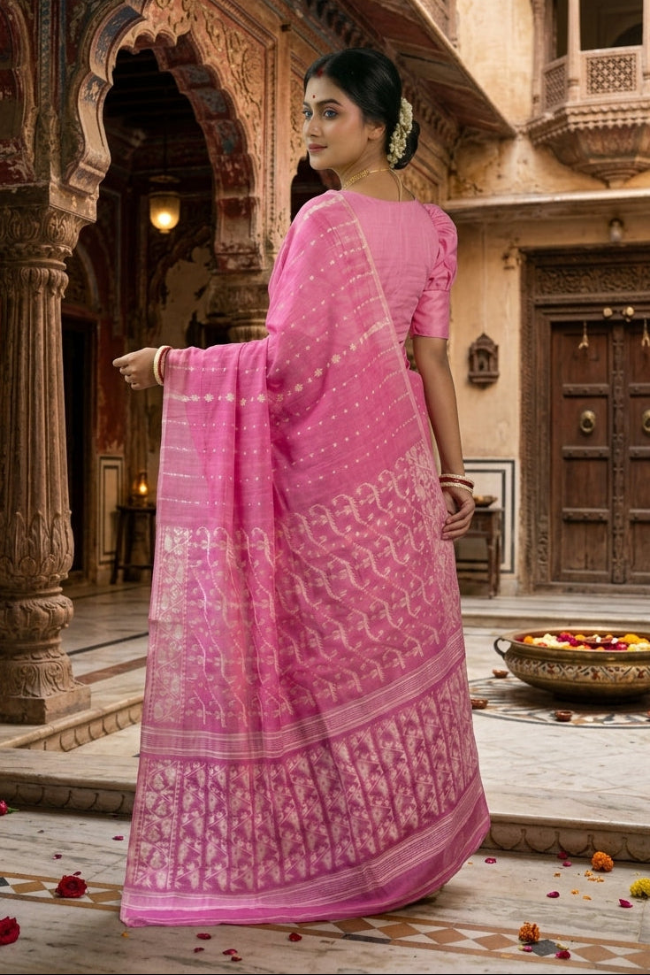 Shatarupa Bengal Jamdani Saree (Pink)