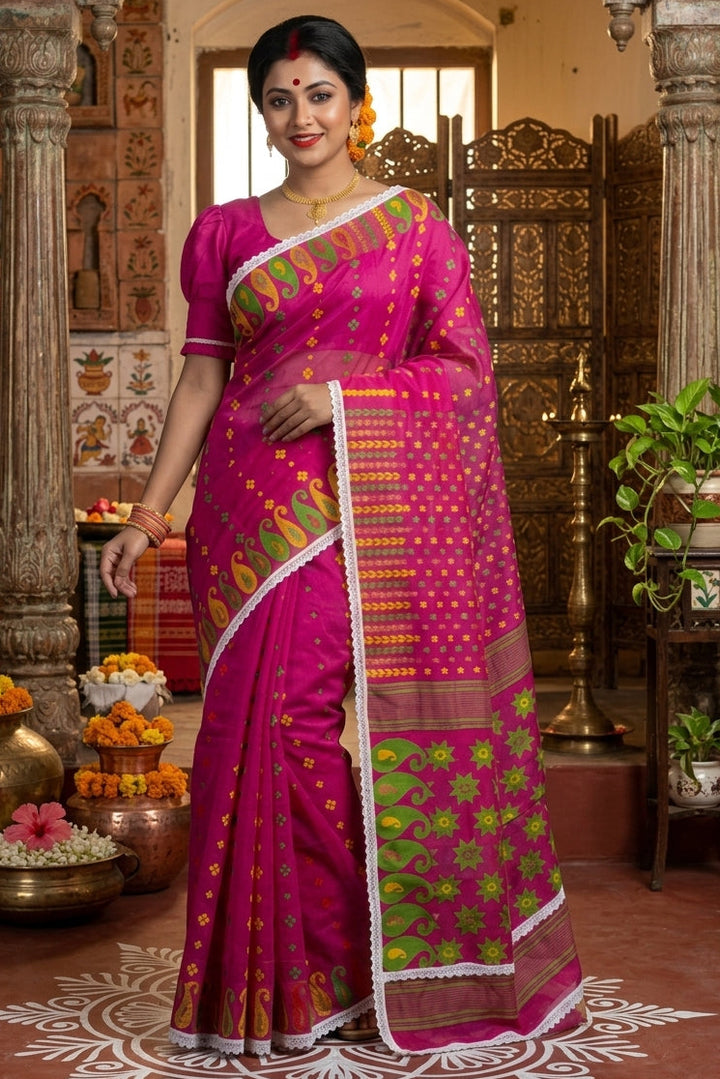 Binodini Bengal Jamdani Saree (Pink Green Saree)