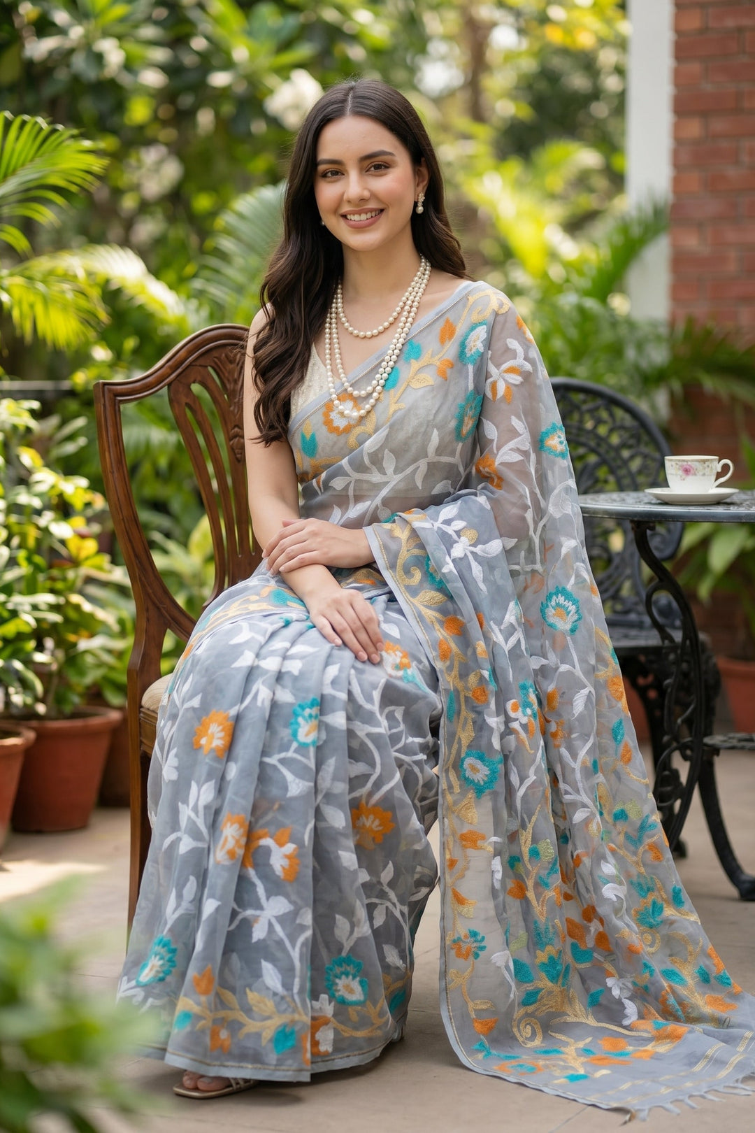 Neel Megh Dhakai Jamdani Saree