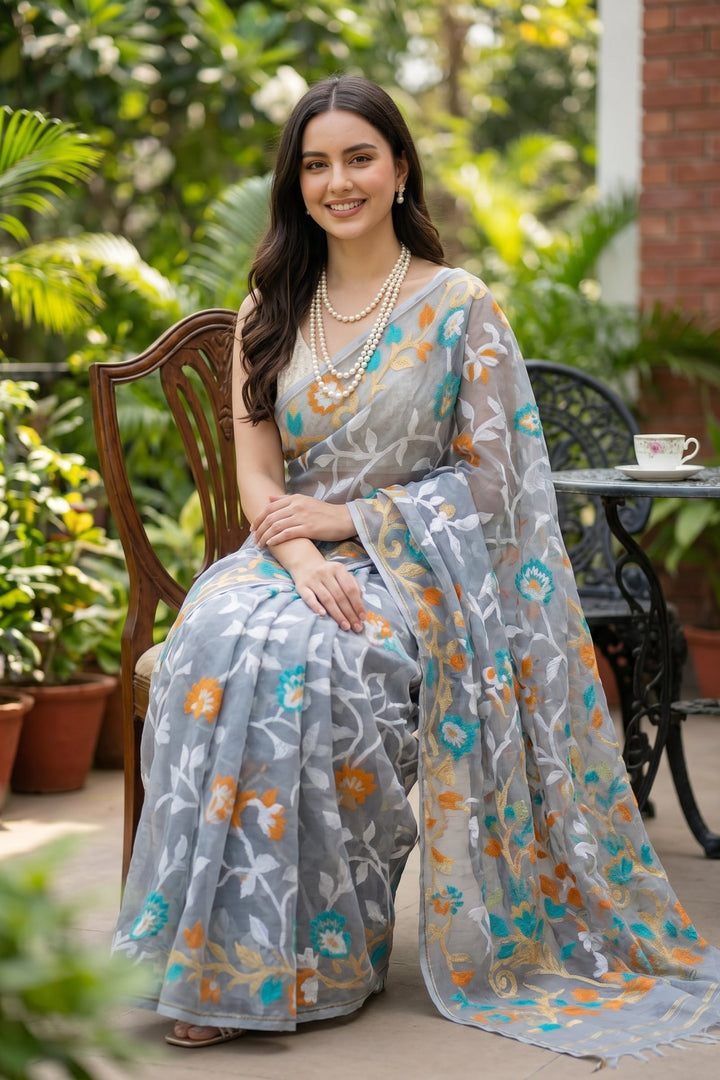 Neel Megh Dhakai Jamdani Saree