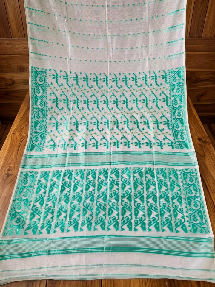 Shatarupa Bengal Jamdani Saree (White Sky)