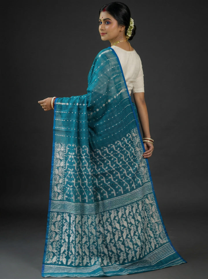 Shatarupa Bengal Jamdani Saree (Teal)