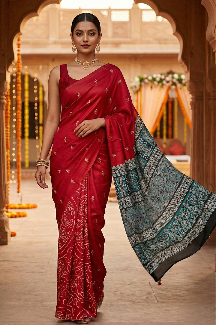 Emerald Glow Satin Dola Silk Saree
