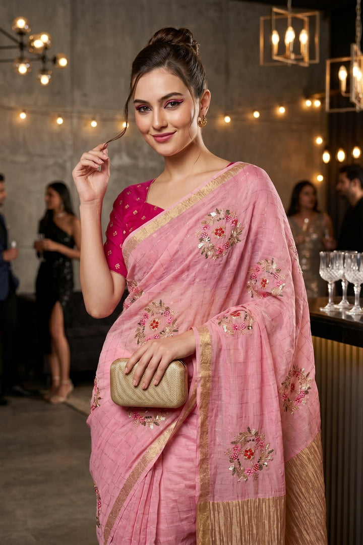 Blush Blossom Chinnon Silk Saree