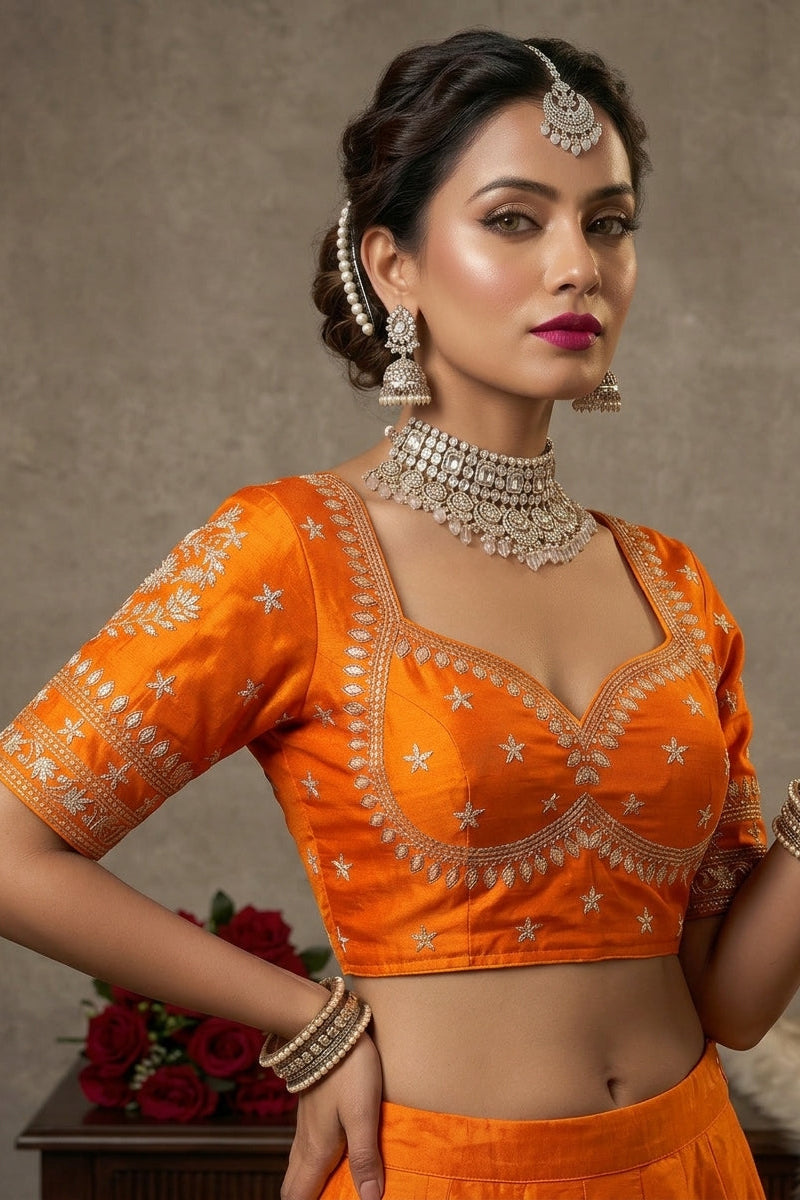 Orange Fancy Silk Blouse