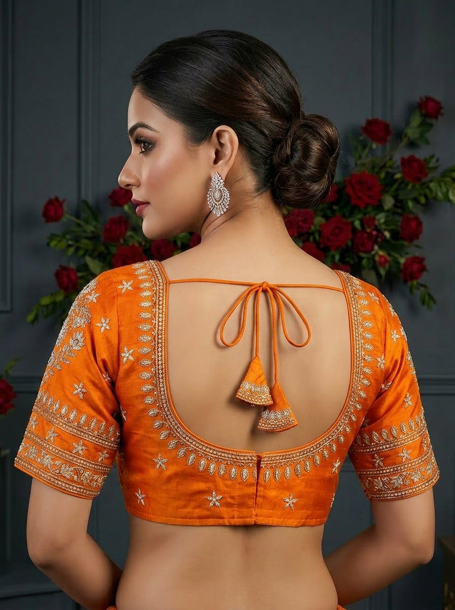 Orange Fancy Silk Blouse