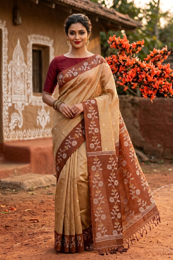 Purabi Prabha Gachi Tussar Banarashi  Saree