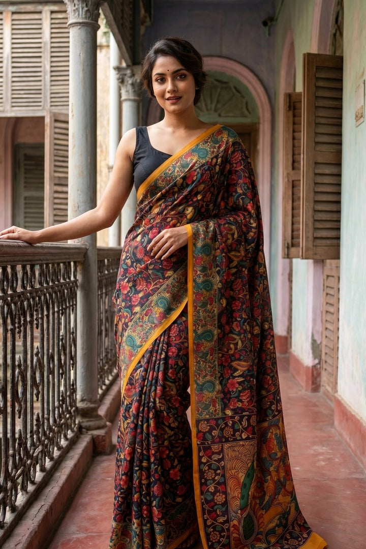 Special Kalamkari Fancy Linen Saree