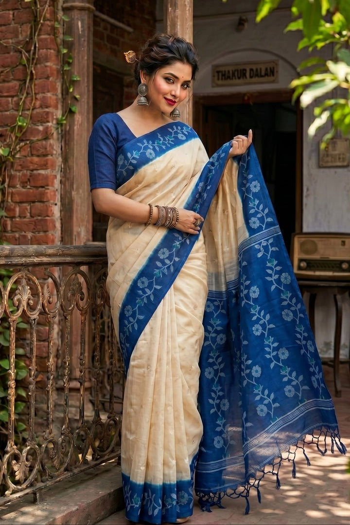 Purabi Prabha Gachi Tussar Banarashi  Saree