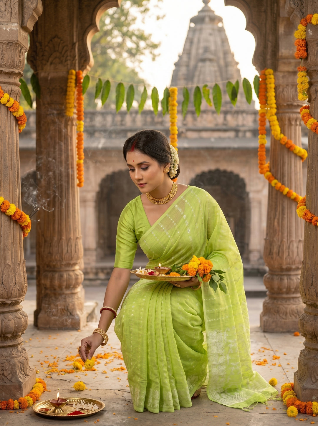 Shatarupa Bengal Jamdani Saree (light green)