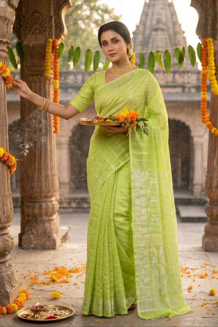 Shatarupa Bengal Jamdani Saree (light green)