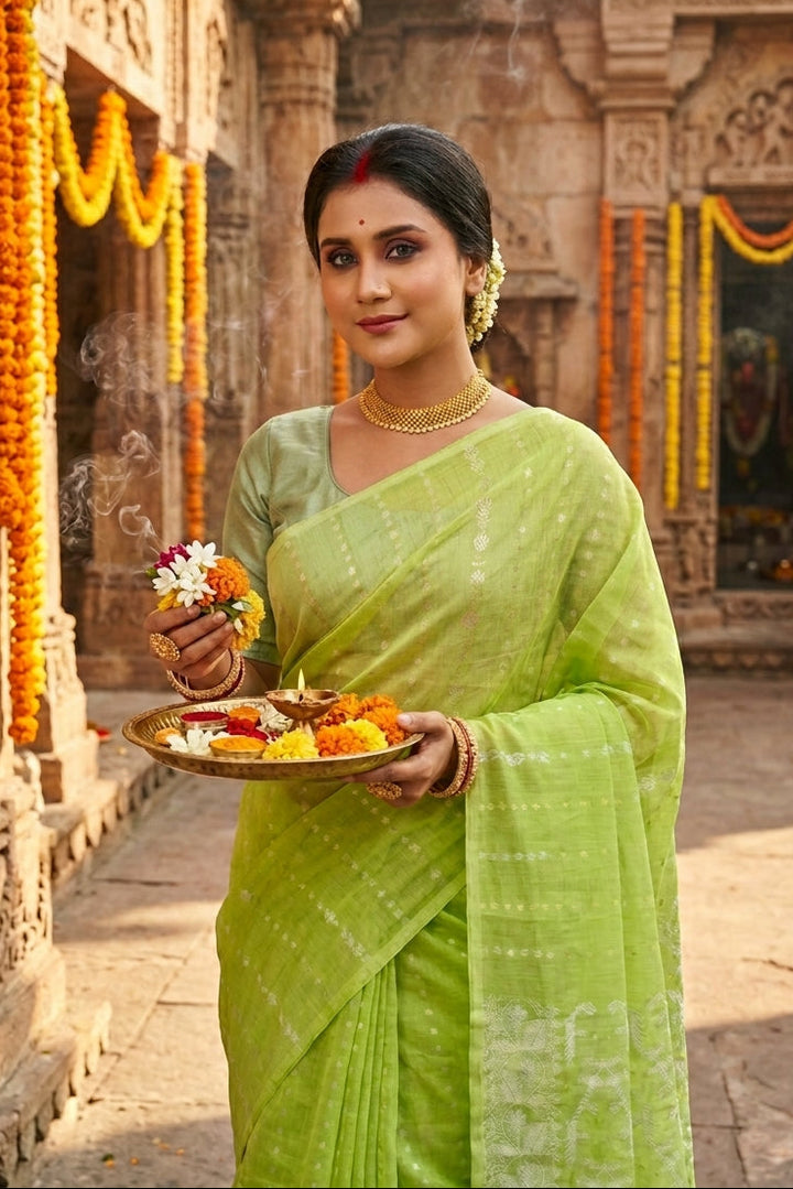 Shatarupa Bengal Jamdani Saree (light green)