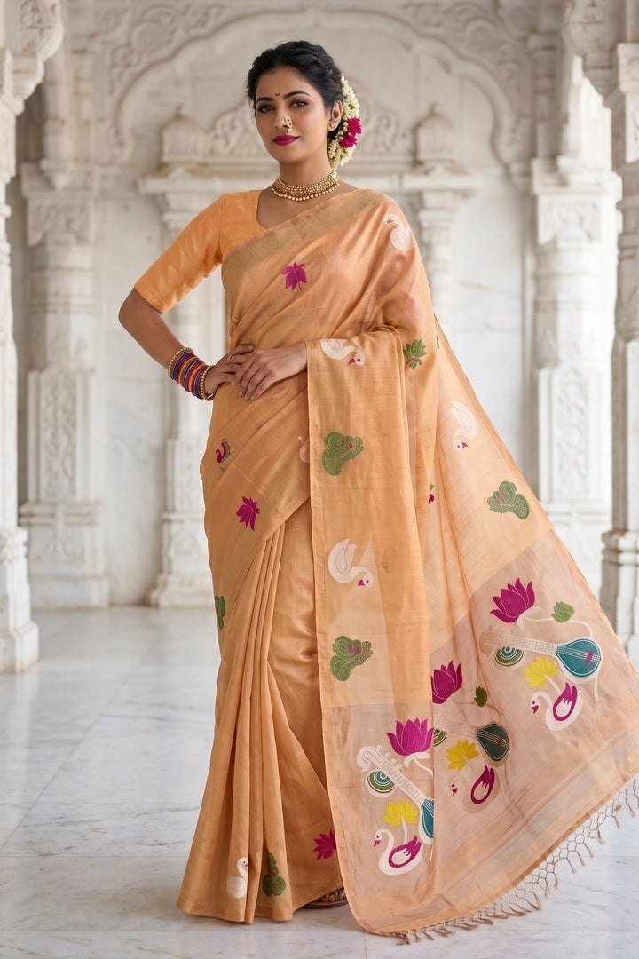 Beena Bandana Tissu Paithani Silk Linen Banarasi Saree