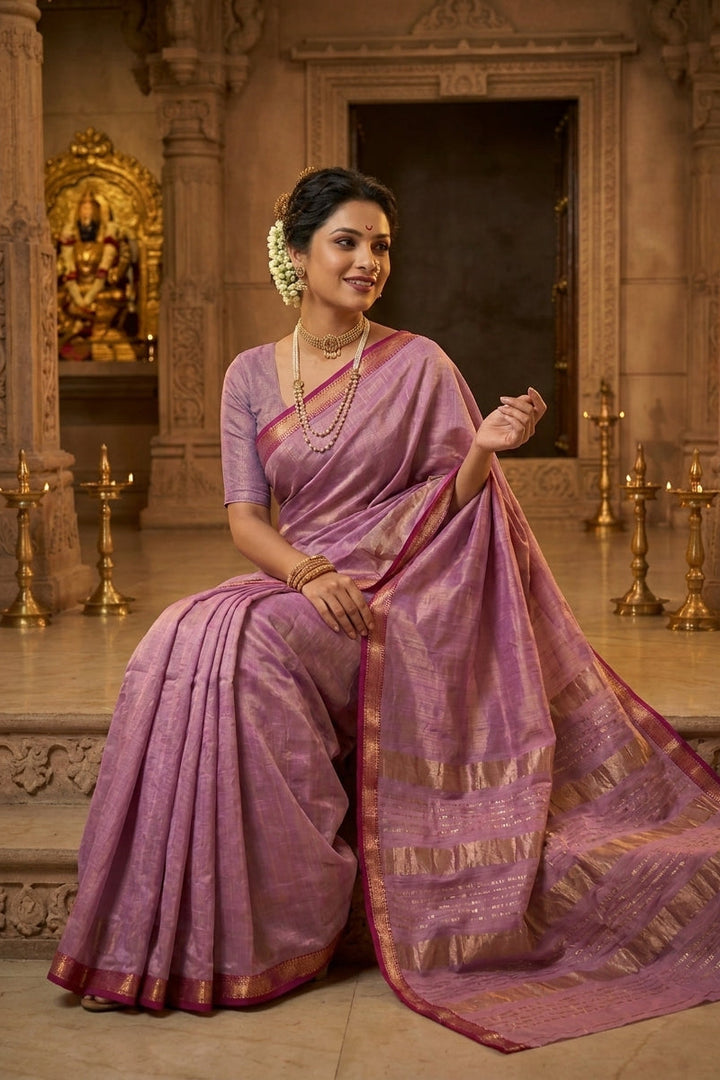 Roudro Chhowa Maheshwari Tissue silk saree