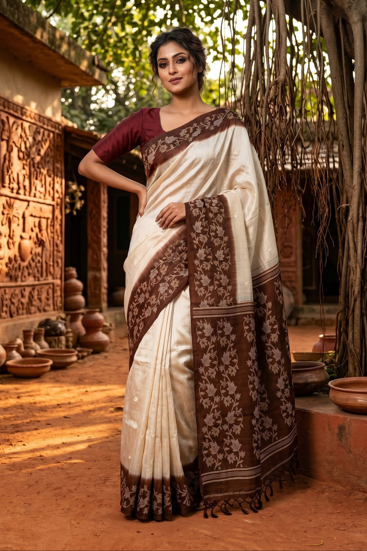 Purabi Prabha Gachi Tussar Banarashi  Saree