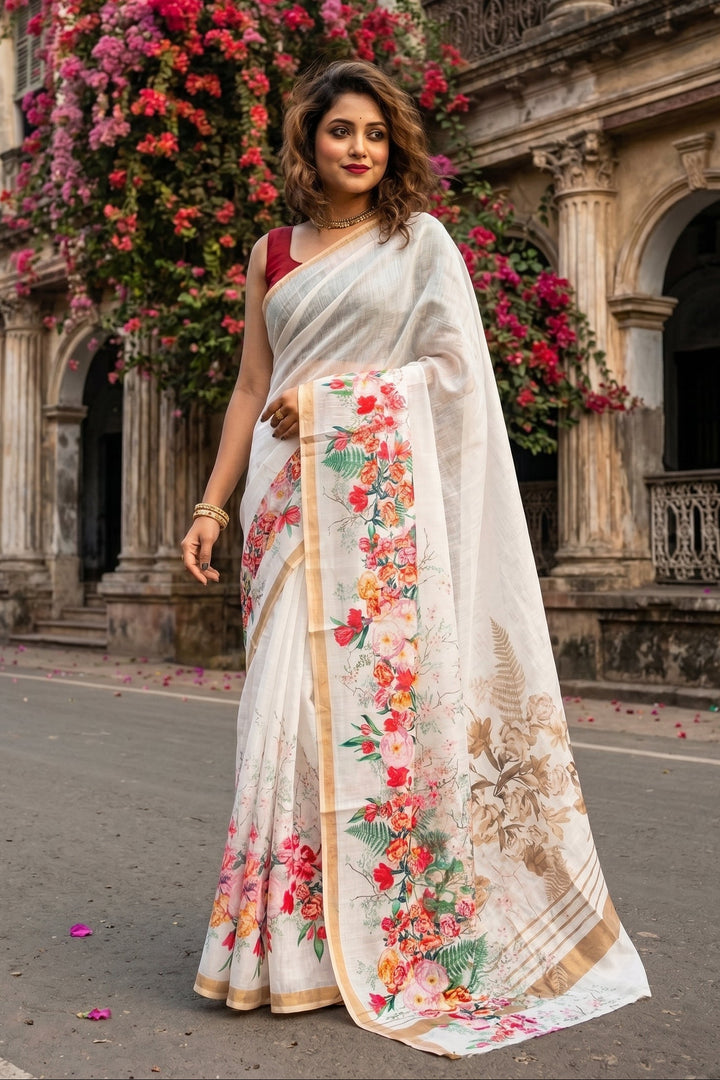 Draped In Stories-Fancy Linen Saree