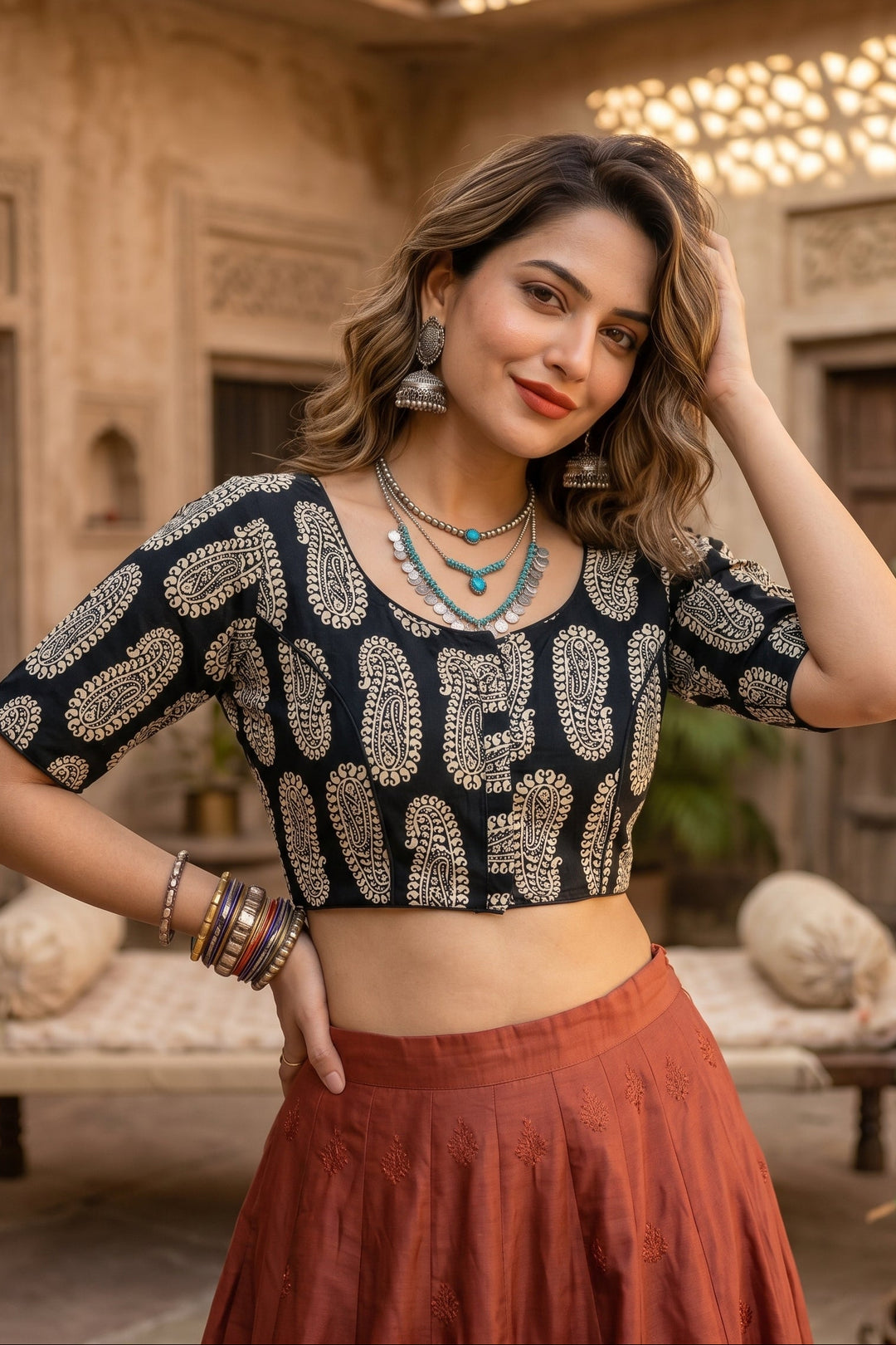 Black Aura Printed Cotton Designer Blouse